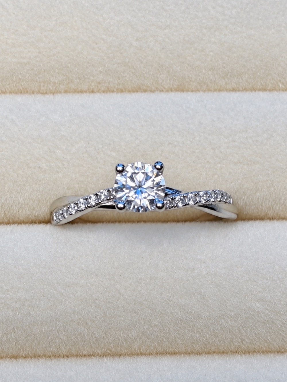Round Moissanite 0.63ct Round Solitaire Pavé Ring Sterling Silver Size 6 & 9